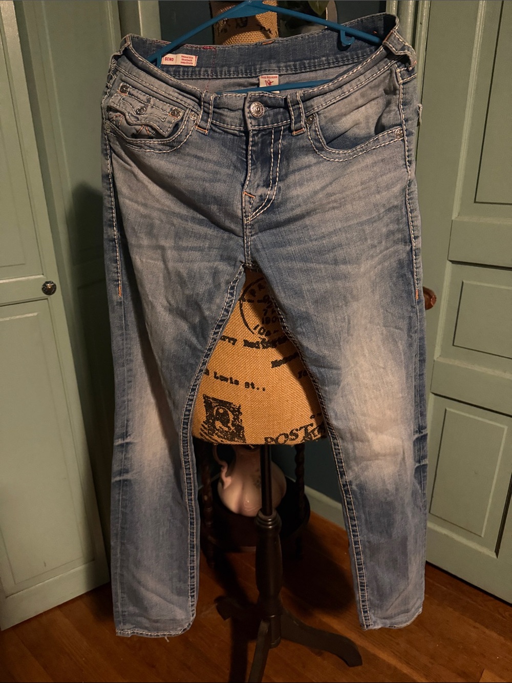True Religion Slim Men's Jeans in Light Blue Wash with Faded Highlights